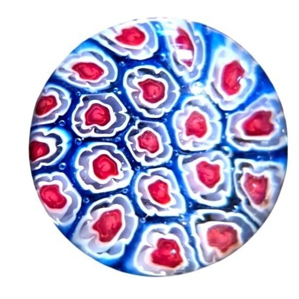 Vintage Paperweight‎ Murano Millefiori Blown Glass Blue & Red Swirl 2"